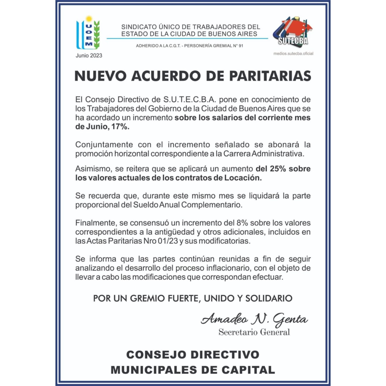 Nuevo acuerdo de Paritarias – S.U.T.E.C.B.A. || Sindicato Único de ...